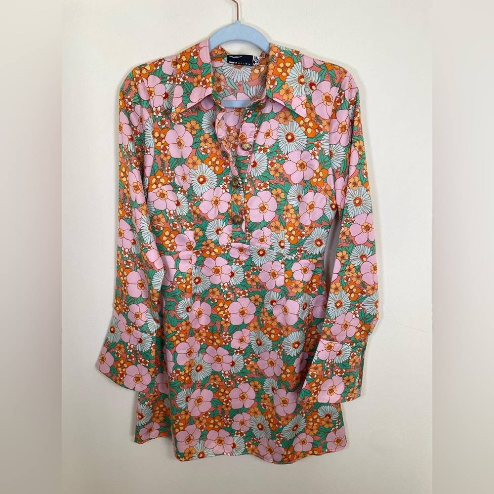 ASOS Design Retro Floral Print Collared Long Sleeve Mini Dress